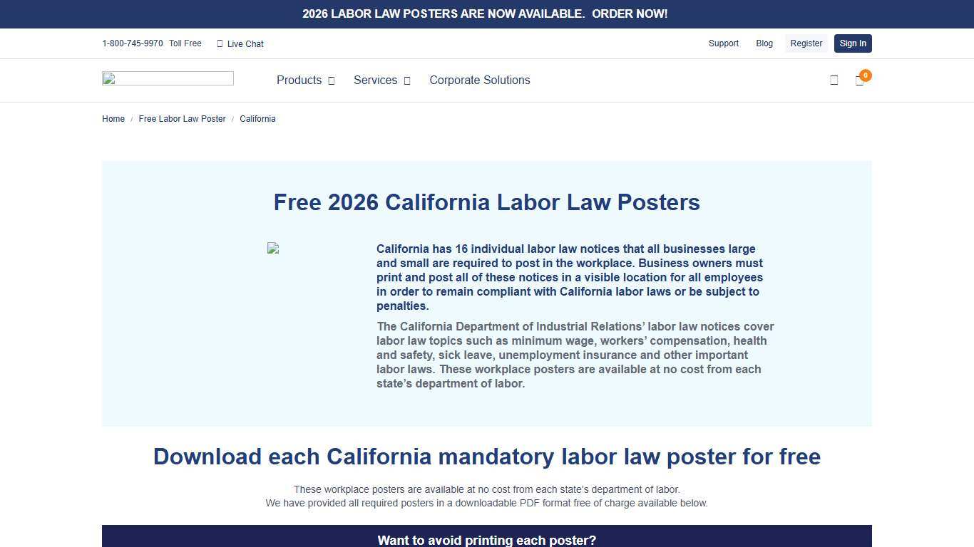 Free 2026 California Labor Law Posters Labor Law Center